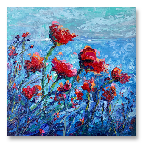 Poppies by the Sea | 12 x 12" | Framed