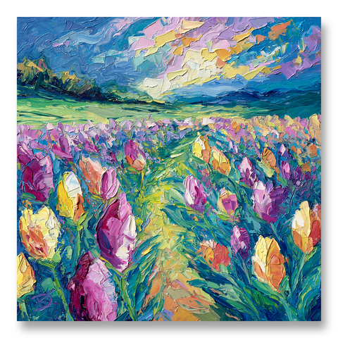 Stroll through the Tulips | 12 x 12" | Framed